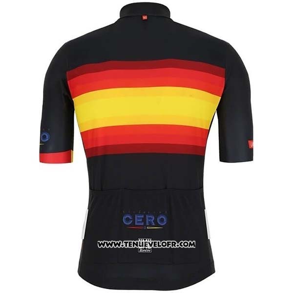 2019 Maillot Ciclismo Espagne Noir Rouge Jaune Manches Courtes et Cuissard